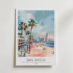 San Diego Beachfront Skyline – stilfullt konsttryck från Bozetto, tryckt på matt finpapper