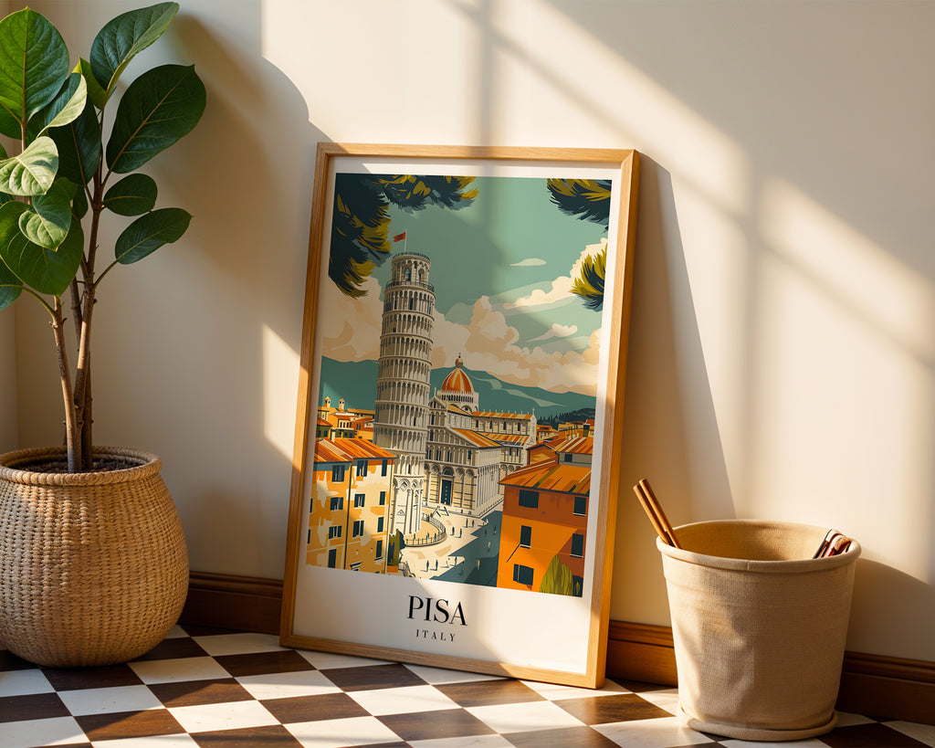 The Leaning Charm Of Pisa poster visualiserad på vägg – från Bozetto i hög kvalitet