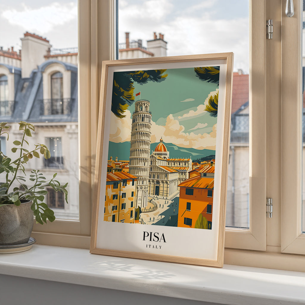 The Leaning Charm Of Pisa – affisch med stilfullt motiv från Bozetto i hög kvalitet
