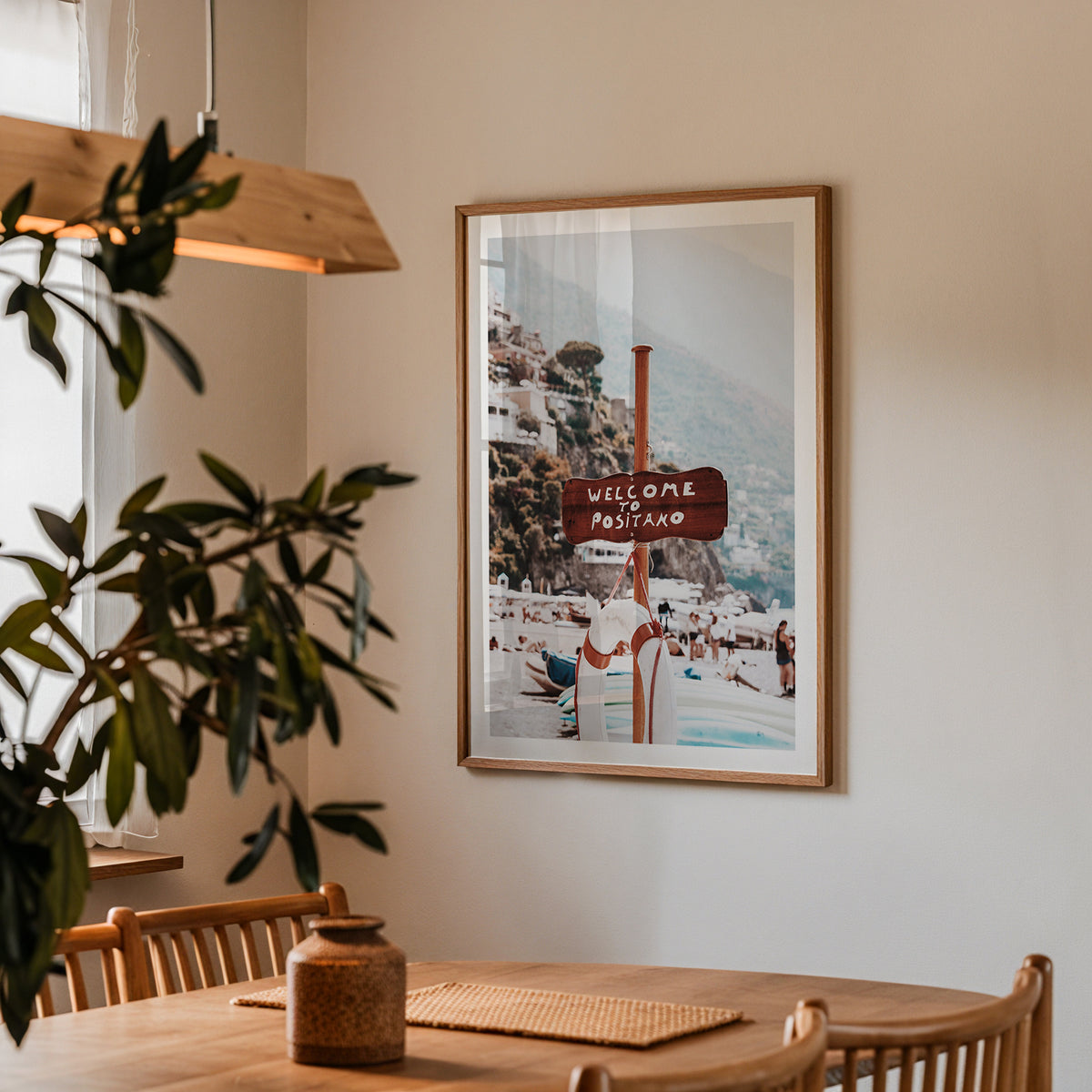 Positano Beach Sign poster visad rakt fram – Bozetto affisch i hög tryckkvalitet