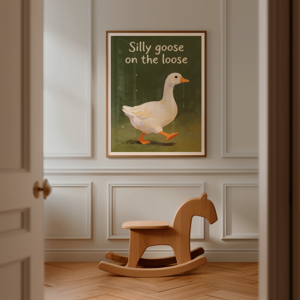 Silly Goose poster visualiserad på vägg – se rätt storlek med mockup från Bozetto