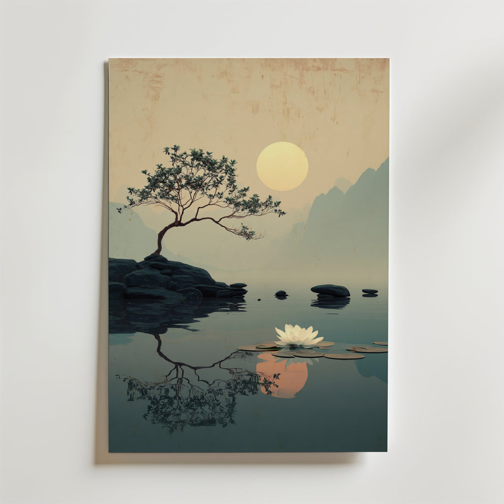Golden Stillness Lake – stilfullt konsttryck från Bozetto, tryckt på matt finpapper