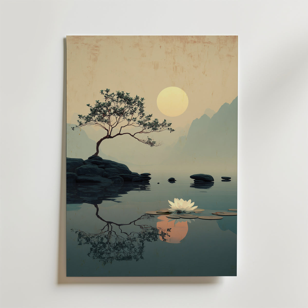 Golden Stillness Lake – stilfullt konsttryck från Bozetto, tryckt på matt finpapper