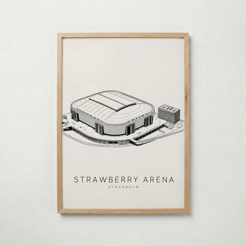 Strawberry Arena i ekram med ljust trä – köp enkelt hos Bozetto affisch i hög kvalitet