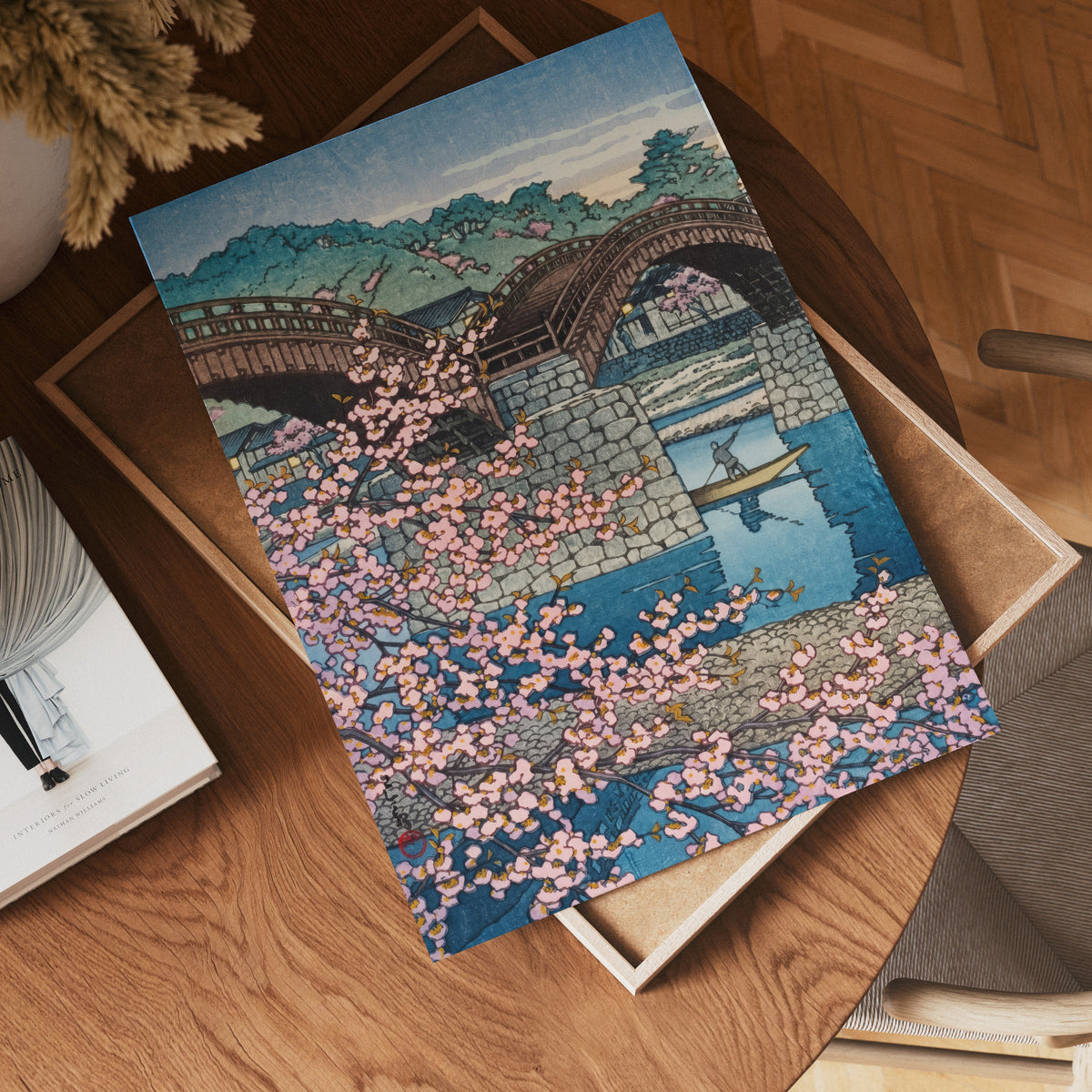 Spring Evening at Kintai Bridge affisch på neutral bakgrund – poster från Bozetto