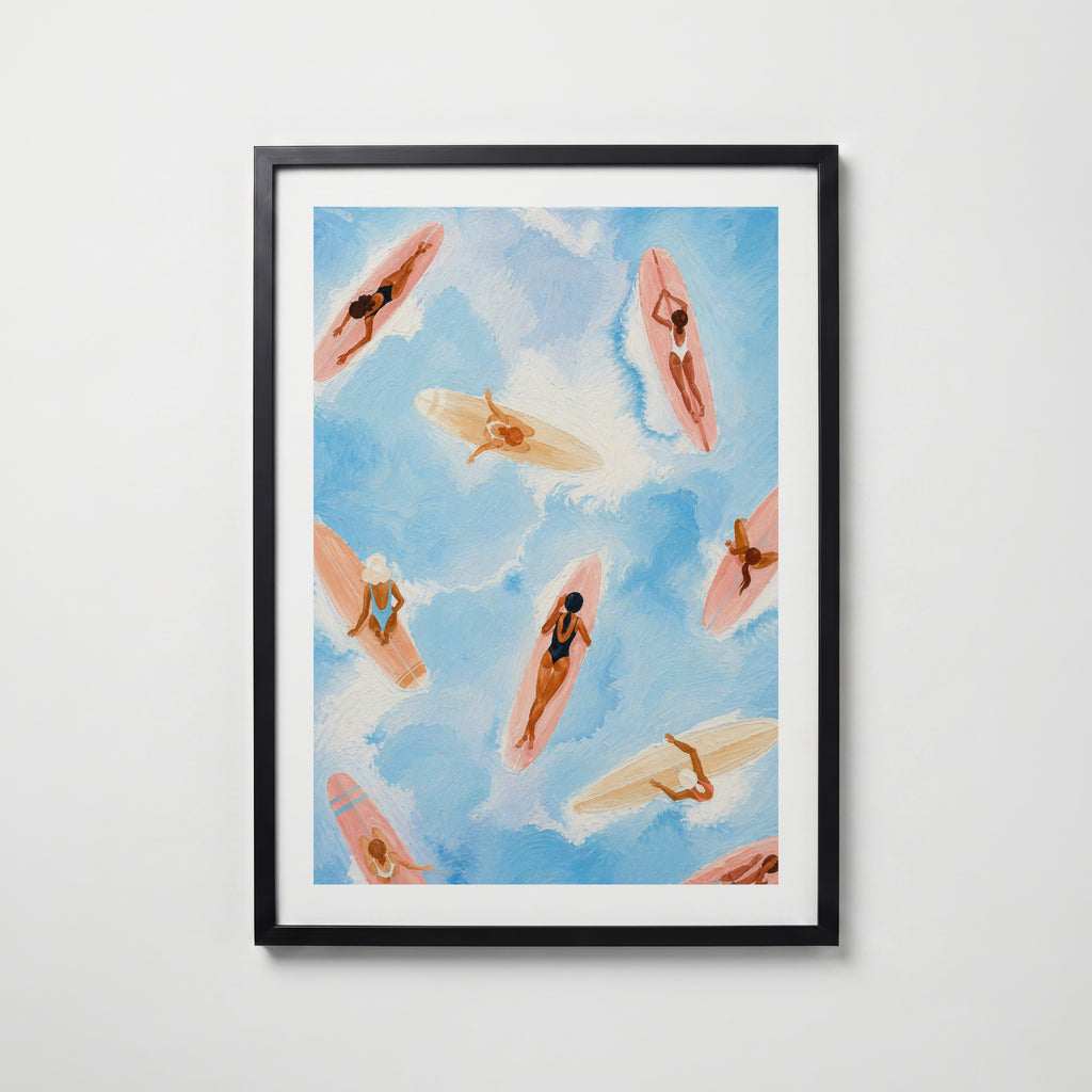 Surf Escape affisch i modern svart ram – stark kontrast och stil, Bozetto poster
