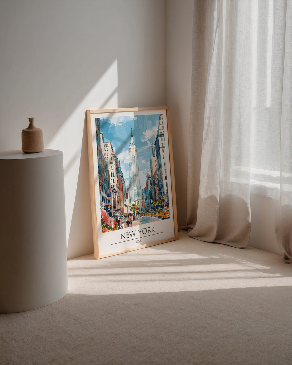 Väggmockup av Empire State View affisch på ljus vägg – Bozetto konsttryck – nr 3