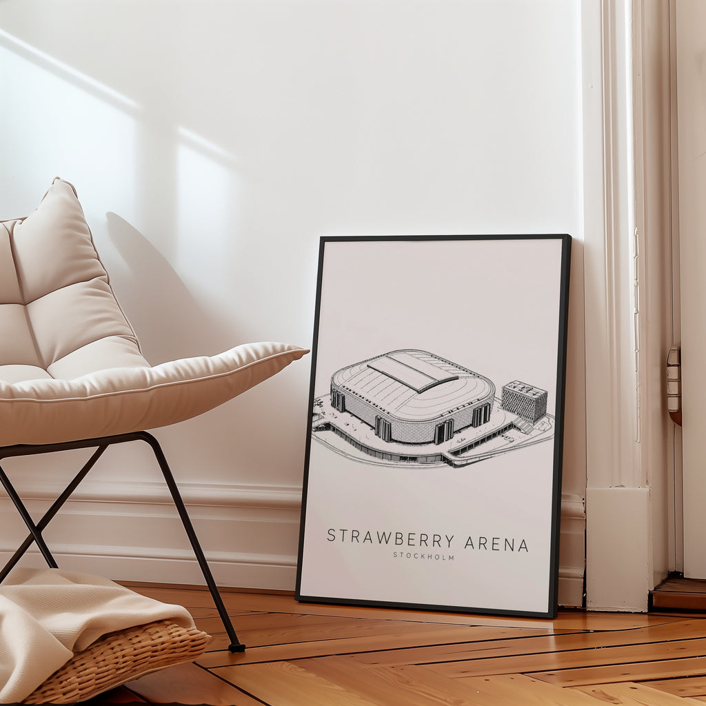 Strawberry Arena affisch i minimalistiskt sovrum – köp enkelt hos Bozetto i hög kvalitet