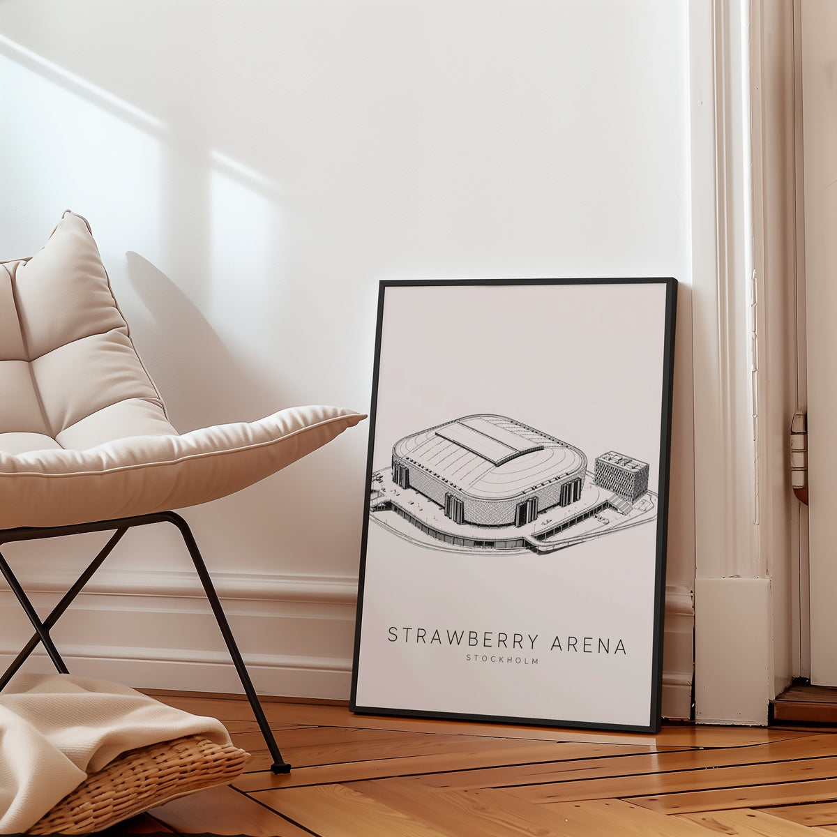 Strawberry Arena affisch i minimalistiskt sovrum – köp enkelt hos Bozetto i hög kvalitet