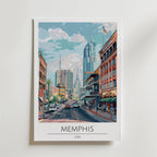 Memphis Downtown Skyline – stilfullt konsttryck från Bozetto, tryckt på matt finpapper