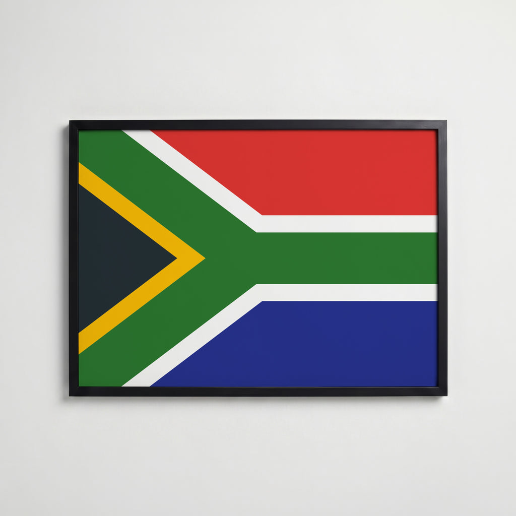South Africa National Flag Poster i svart ram – stilren konsttryck som väggdekor från Bozetto