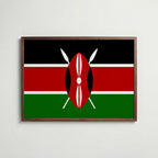 Kenya National Flag Poster i valnötsram – varm konstaffisch för hemmet från Bozetto