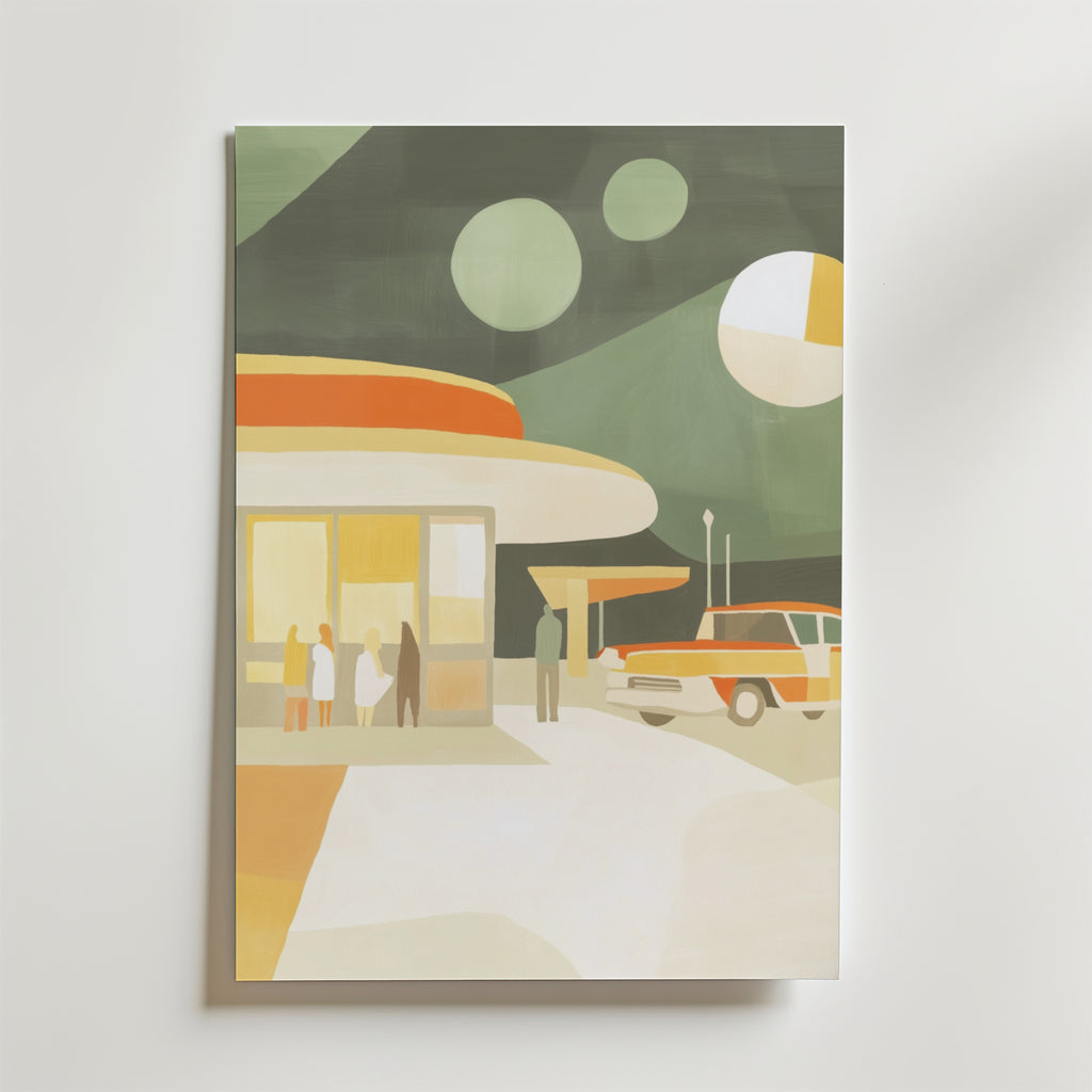 Orbit Café – stilfullt konsttryck från Bozetto, tryckt på matt finpapper i hög tryckkvalitet
