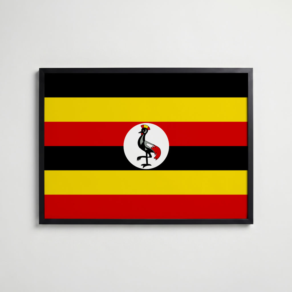 Uganda National Flag Poster i svart ram – stilren konsttryck som väggdekor från Bozetto