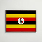 Uganda National Flag Poster i valnötsram – varm konstaffisch för hemmet från Bozetto