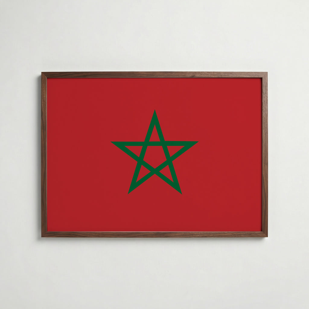 Morocco National Flag Poster i valnötsram – varm konstaffisch för hemmet från Bozetto