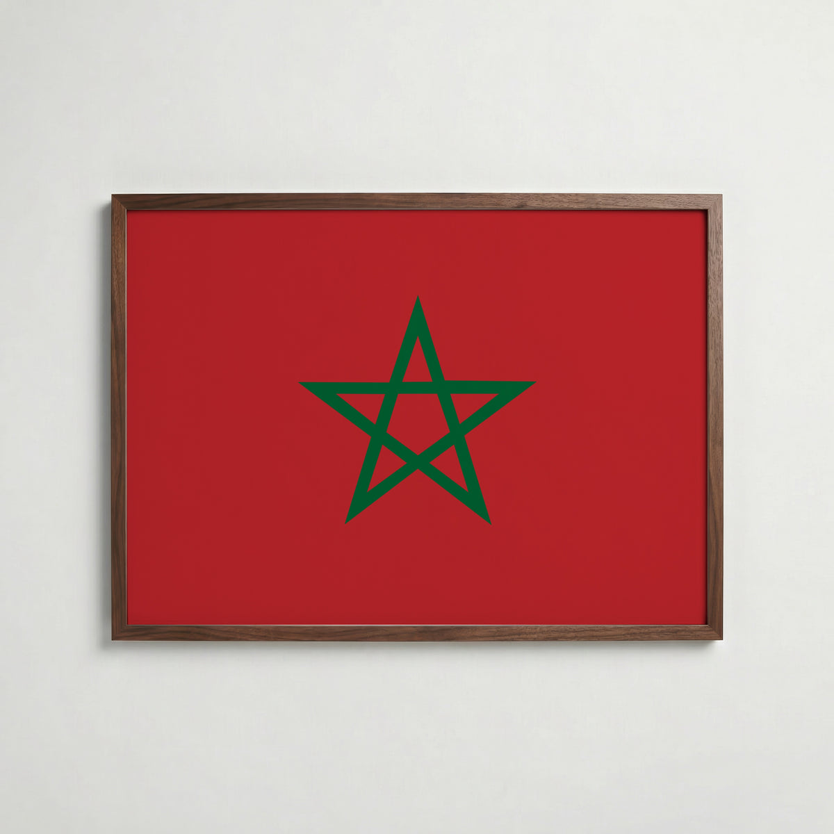 Morocco National Flag Poster i valnötsram – varm konstaffisch för hemmet från Bozetto