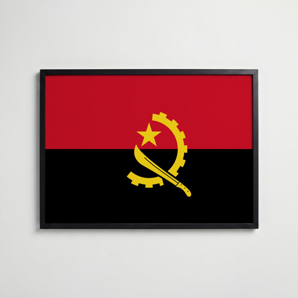 Angola National Flag Poster i svart ram – stilren konsttryck som väggdekor från Bozetto