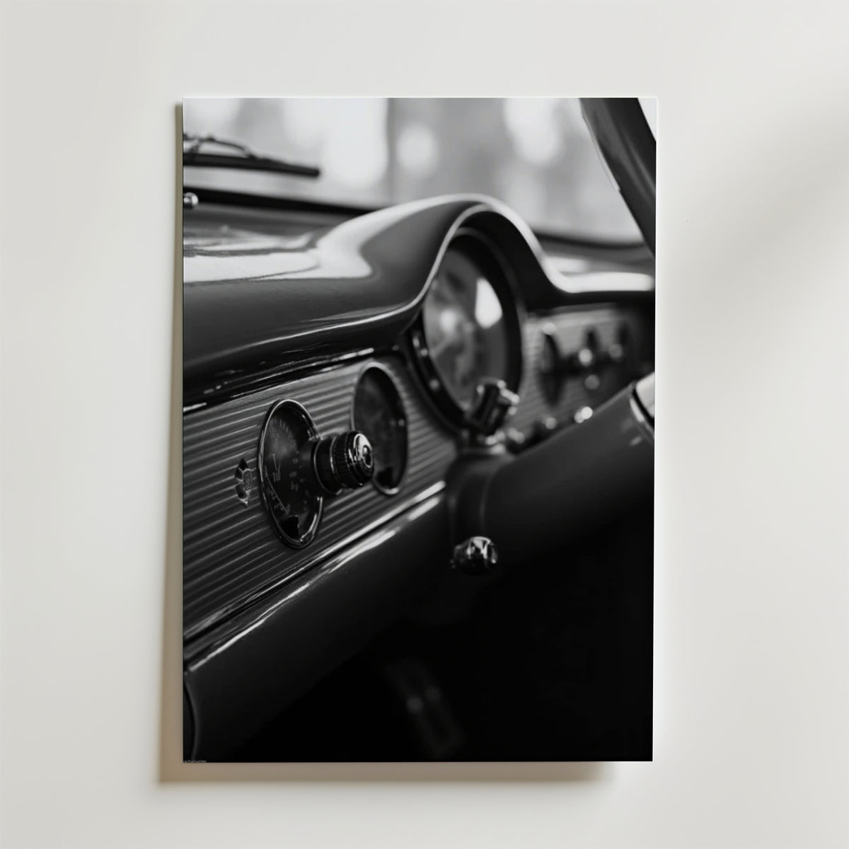 Old School Car Dashboard – stilfullt konsttryck från Bozetto, tryckt på matt finpapper