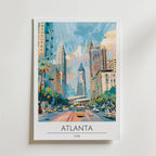 Atlanta Skyline – stilfullt konsttryck från Bozetto, tryckt på matt finpapper i hög tryckkvalitet