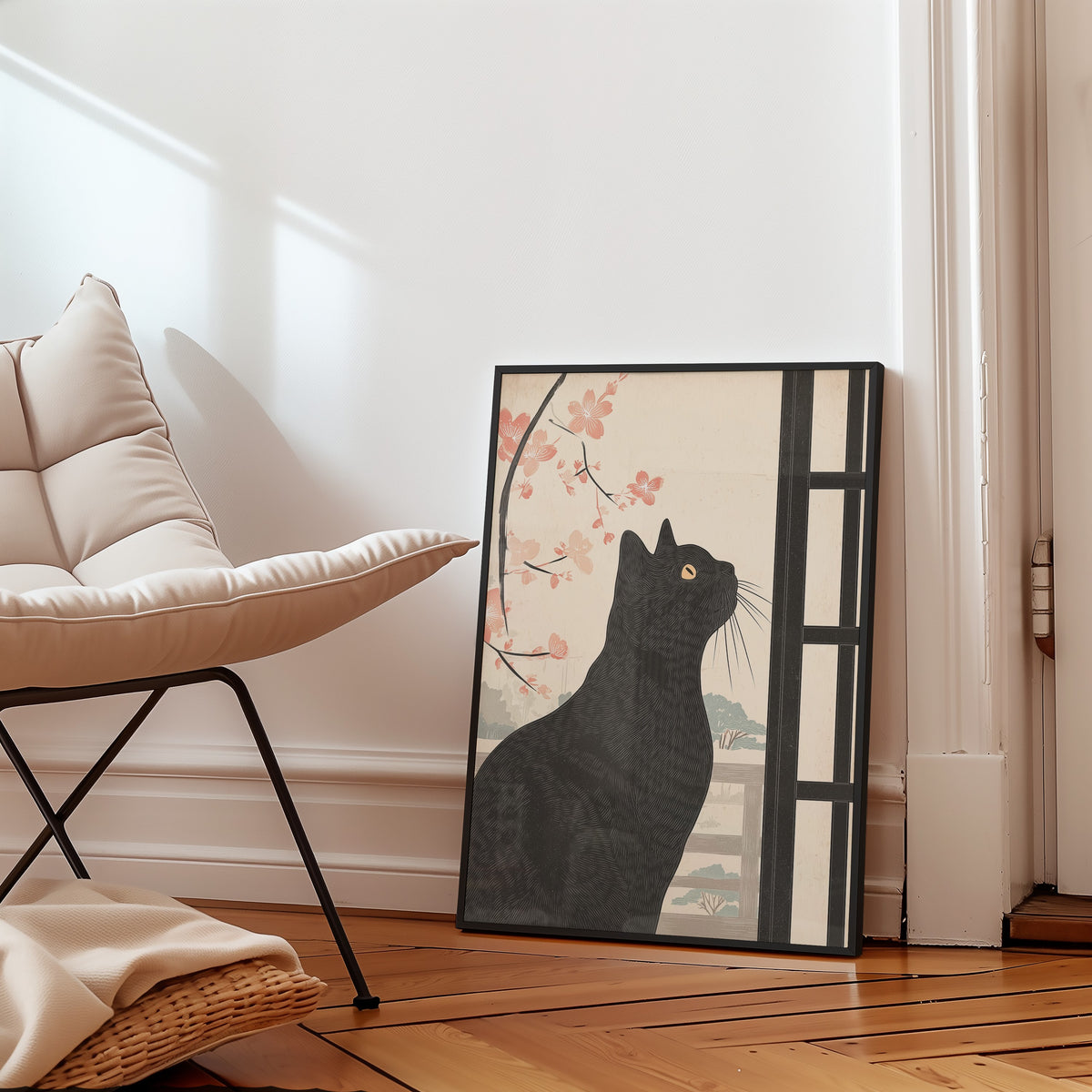 Mockup av Midnight Sakura affisch på vägg – köp enkelt hos Bozetto i hög kvalitet