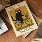 French Baguette Cat konsttryck på vit bakgrund – elegant Bozetto affisch för hemmet