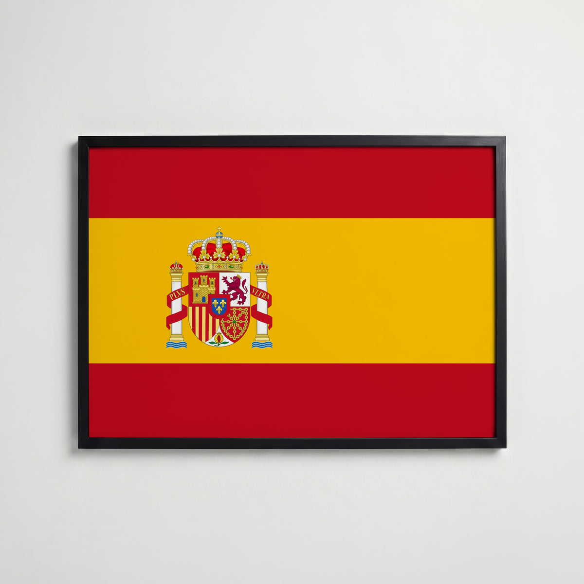 Spain National Flag Poster i svart ram – stilren konsttryck som väggdekor från Bozetto