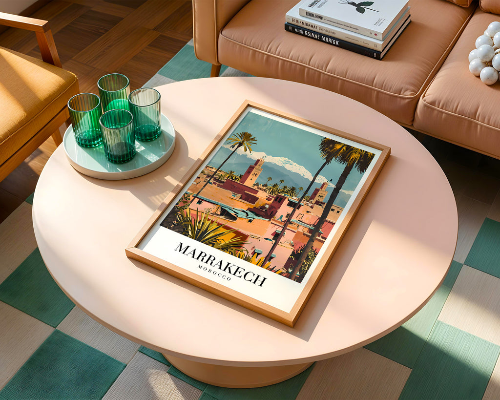 Väggmockup med Marrakech Beneath The Atlas – köp enkelt hos Bozetto affisch i hög kvalitet