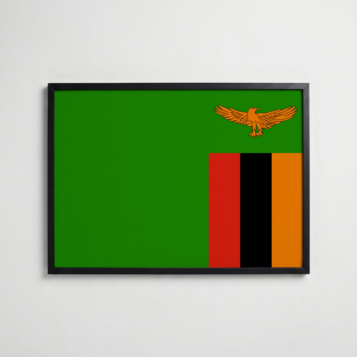 Zambia National Flag Poster i svart ram – stilren konsttryck som väggdekor från Bozetto
