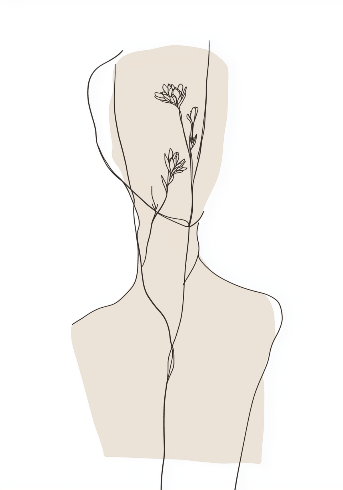 Beige Floral Silhouette – köp enkelt hos Bozetto konsttryck i hög kvalitet i hög kvalitet
