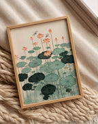 Lotus Pond Poster, lotusdamm i akvarell som inredningsdetalj, väggkonst från Bozetto