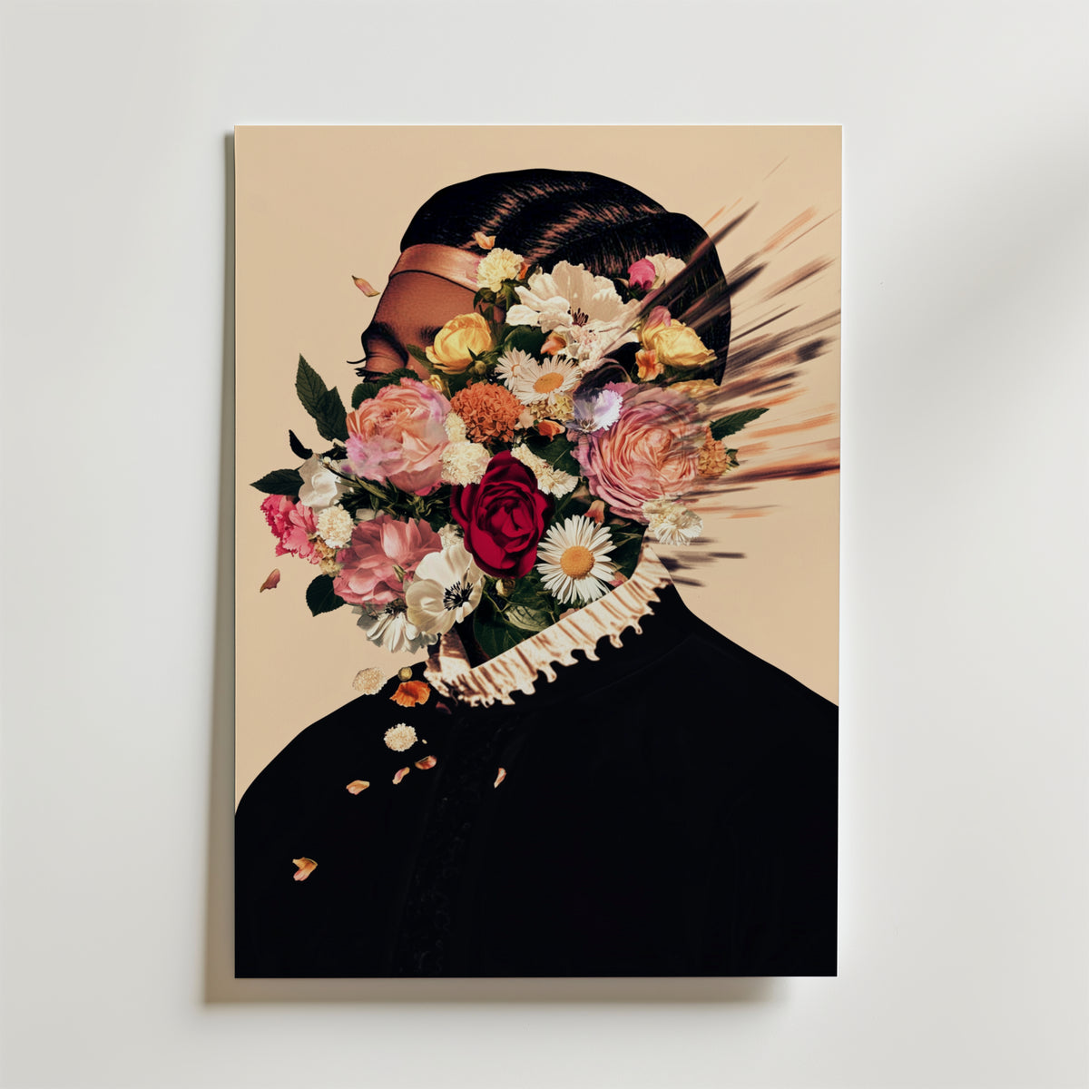 Floral Explosion Portrait – stilfullt konsttryck från Bozetto, tryckt på matt finpapper
