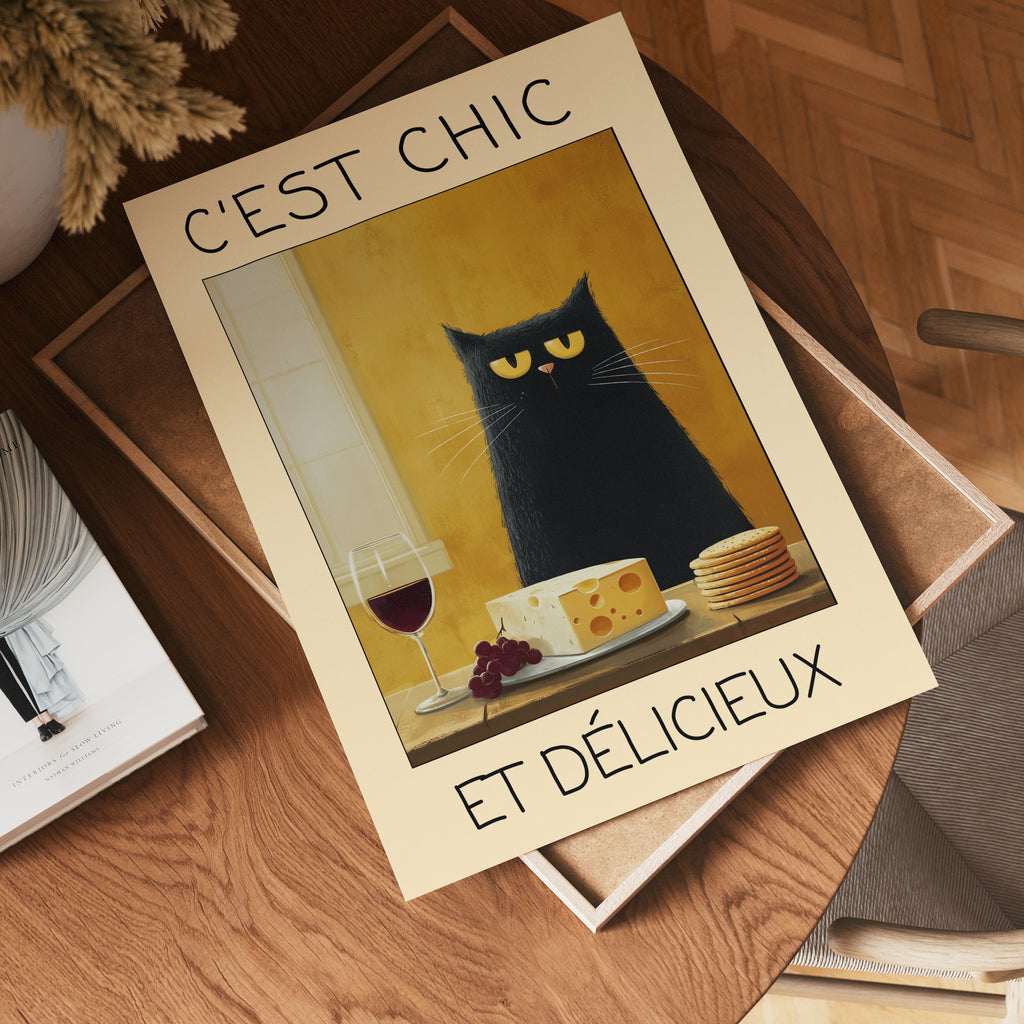 French Gourmet Cat affisch på vit bakgrund – köp enkelt hos Bozetto i hög kvalitet