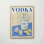Vodka poster inramad i ljus ekram med naturligt träutseende – från Bozetto i hög tryckkvalitet