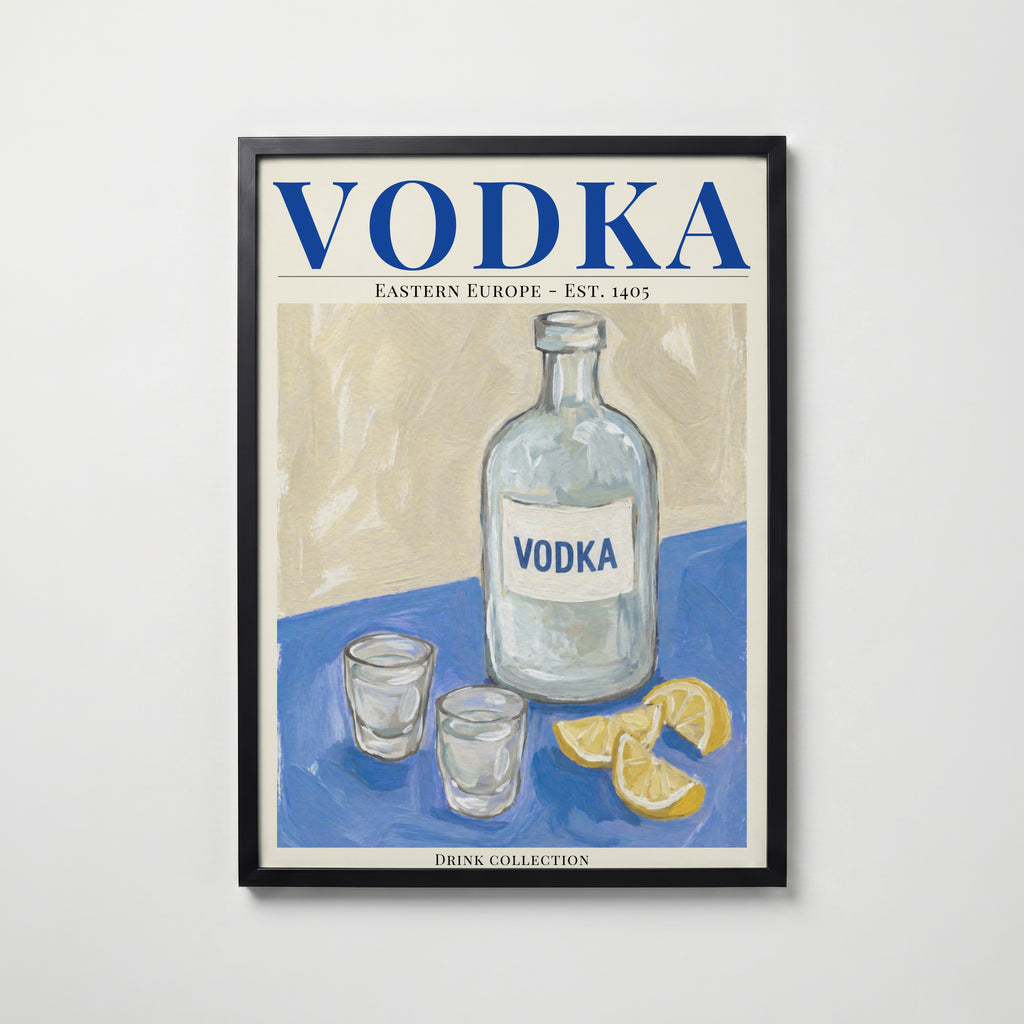 Vodka affisch i modern svart ram – stark kontrast och stil, Bozetto poster i hög tryckkvalitet