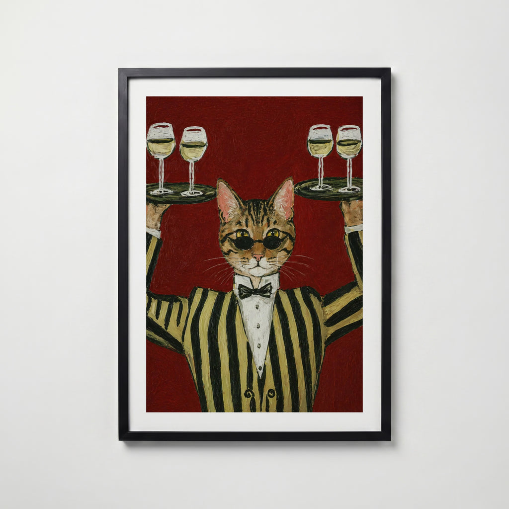 Champagne Cat i svart ram på vägg – köp enkelt hos Bozetto affisch i hög kvalitet