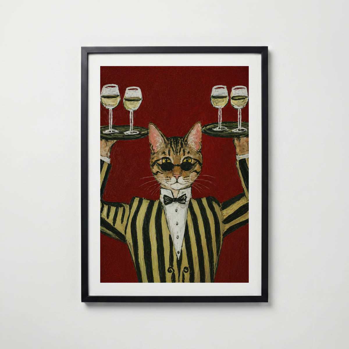 Champagne Cat i svart ram på vägg – köp enkelt hos Bozetto affisch i hög kvalitet