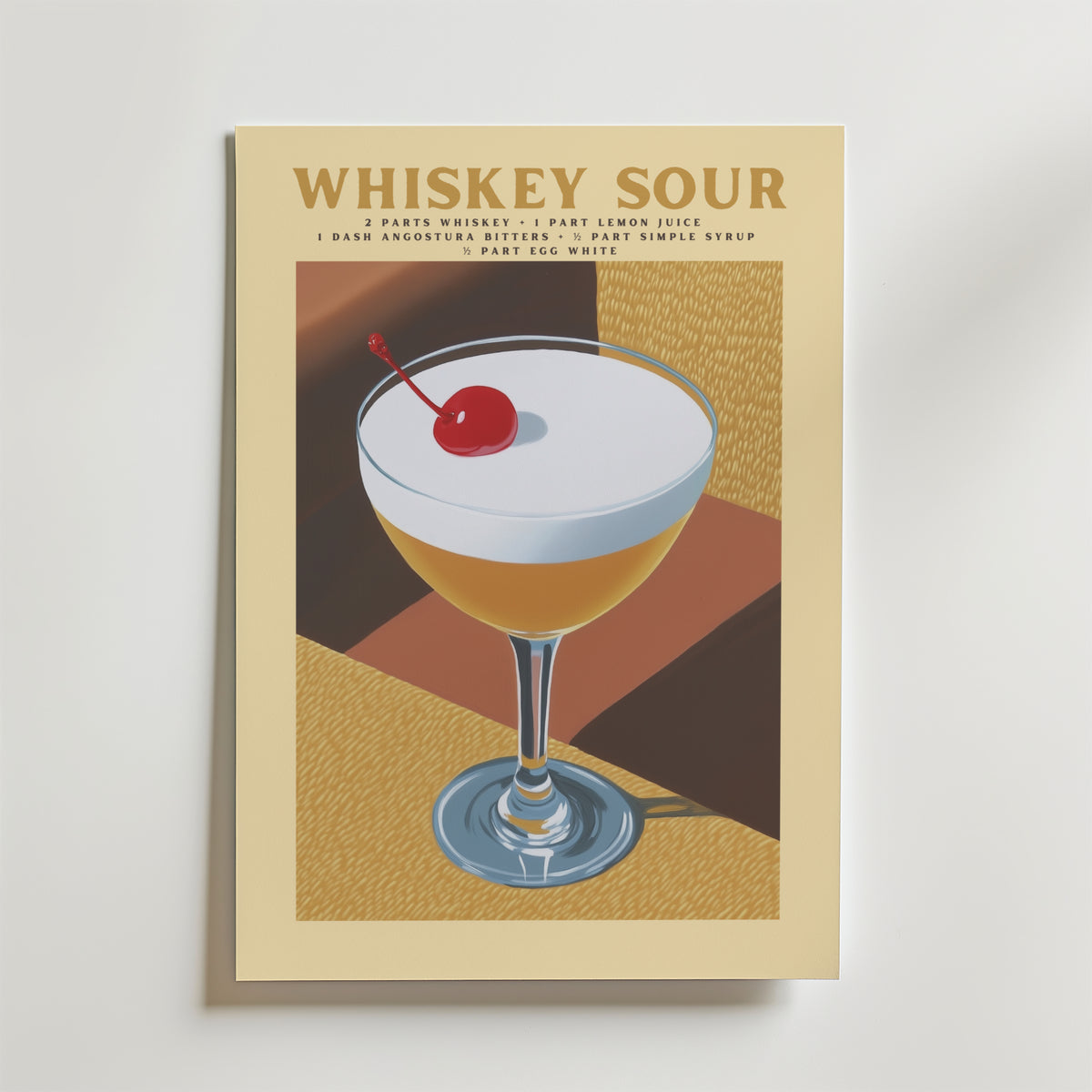 Whiskey Sour Cocktail – stilfullt konsttryck från Bozetto, tryckt på matt finpapper