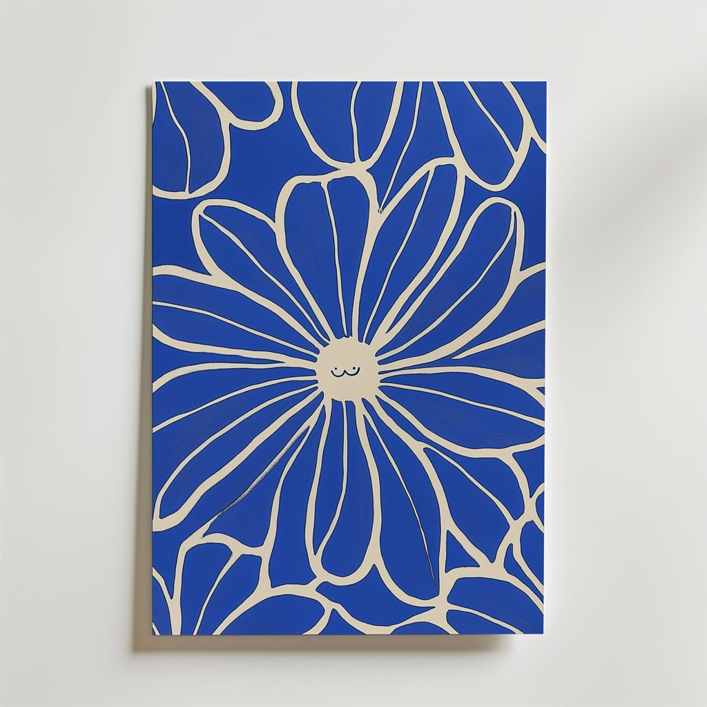 Happy Blue Flower – stilfullt konsttryck från Bozetto, tryckt på matt finpapper i hög tryckkvalitet