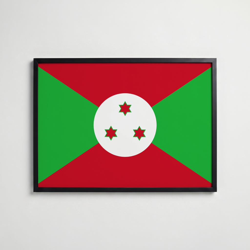 Burundi National Flag Poster i svart ram – stilren konsttryck som väggdekor från Bozetto