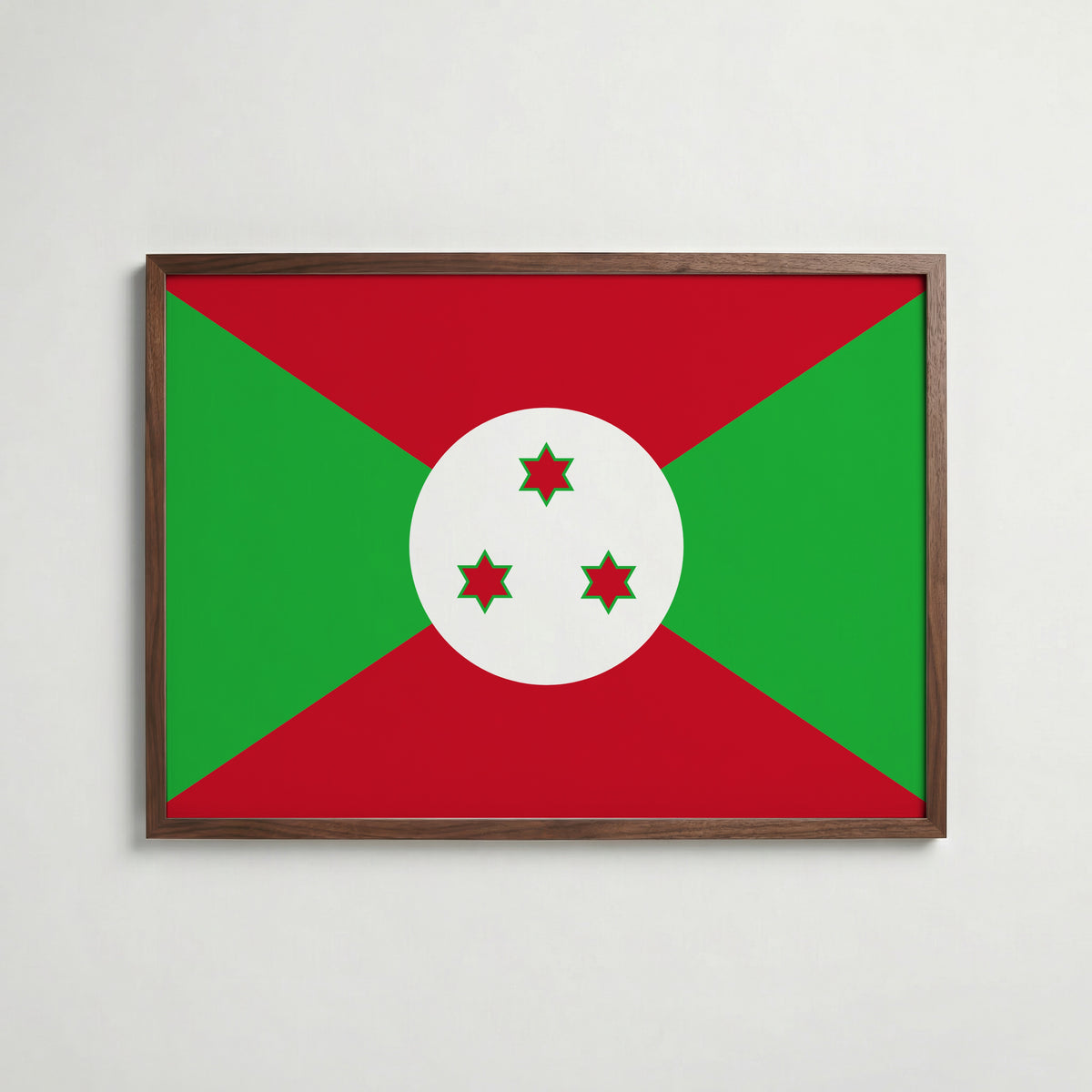 Burundi National Flag Poster i valnötsram – varm konstaffisch för hemmet från Bozetto