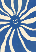 Abstract blue and white sun poster visad rakt fram – Bozetto affisch i hög tryckkvalitet