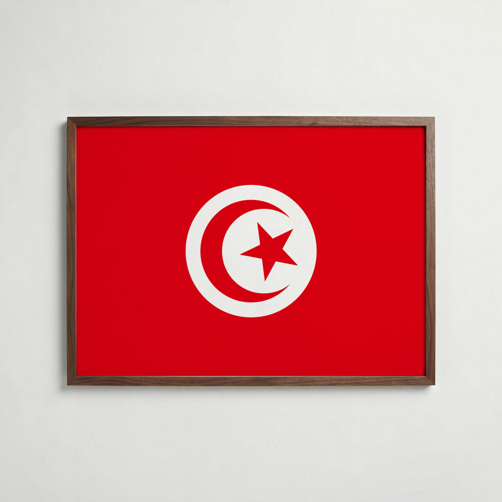 Tunisia National Flag Poster i valnötsram – varm konstaffisch för hemmet från Bozetto