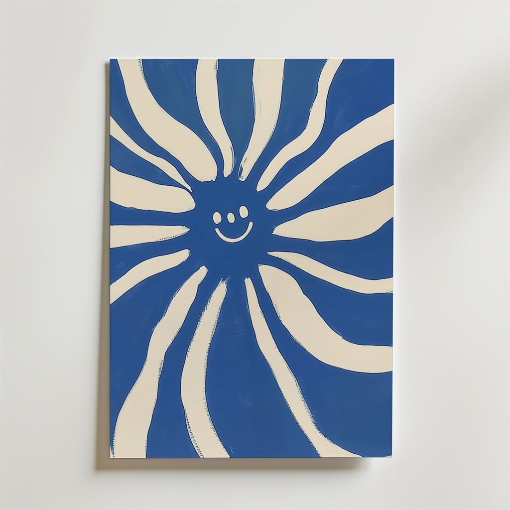 Abstract blue and white sun – stilfullt konsttryck från Bozetto, tryckt på matt finpapper