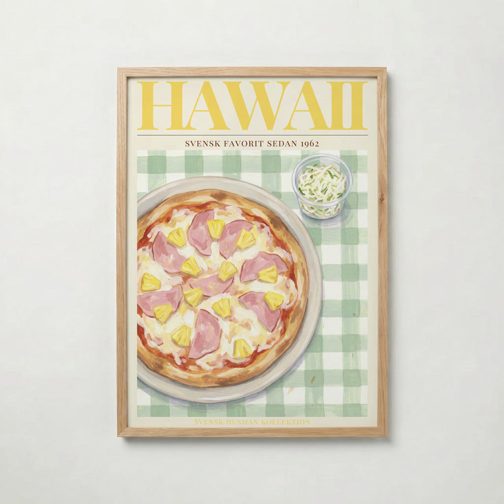 Hawaii poster inramad i ljus ekram med naturligt träutseende – från Bozetto i hög tryckkvalitet
