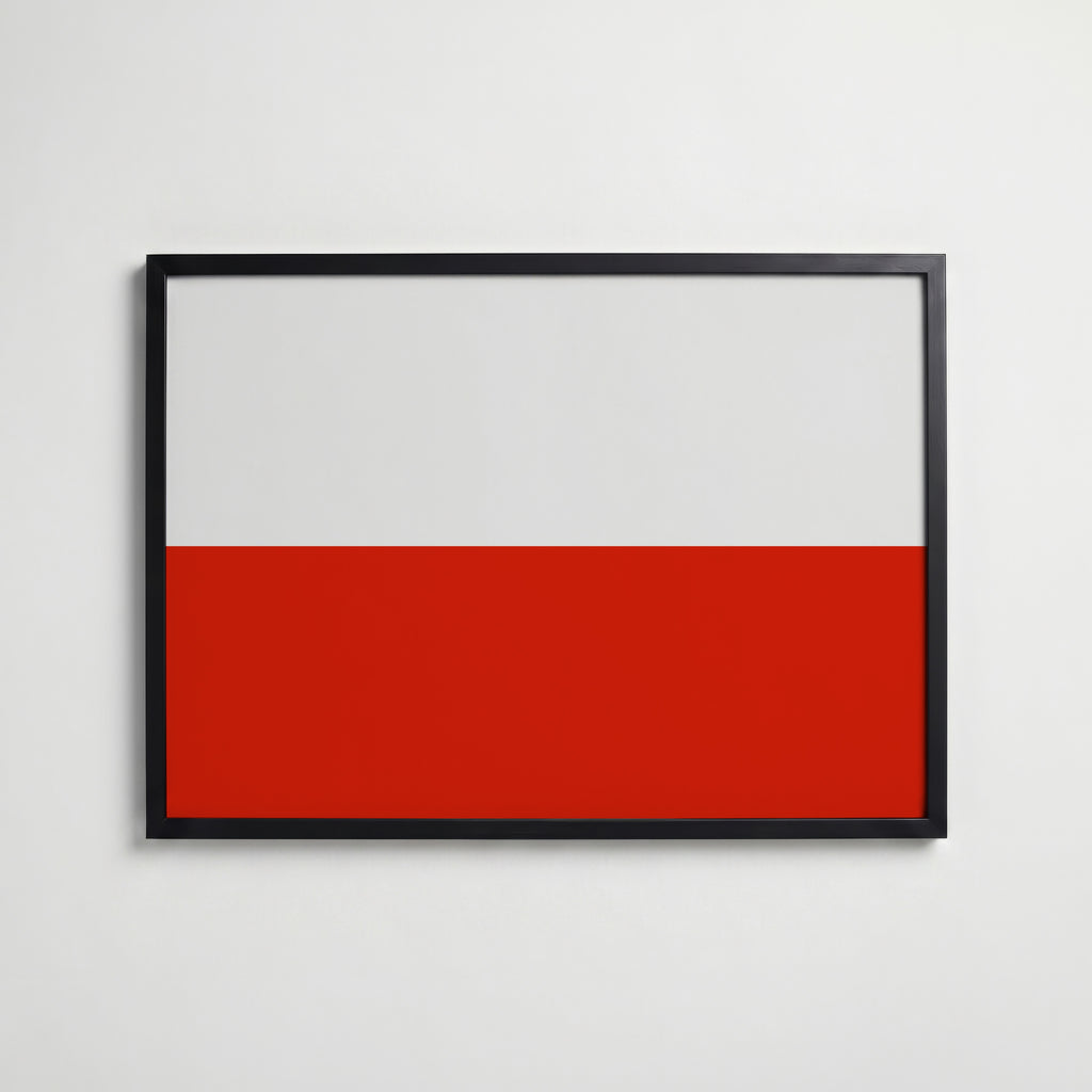 Poland National Flag Poster i svart ram – stilren konsttryck som väggdekor från Bozetto
