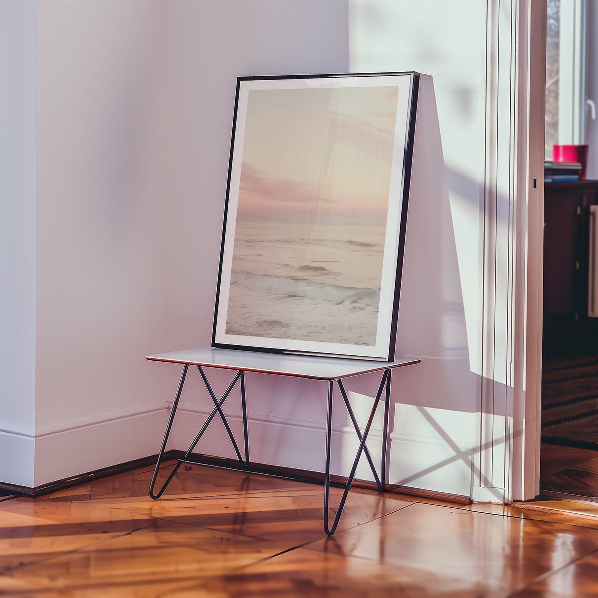 Mockup av Soft Pastel Shore affisch på vägg – köp enkelt hos Bozetto i hög kvalitet