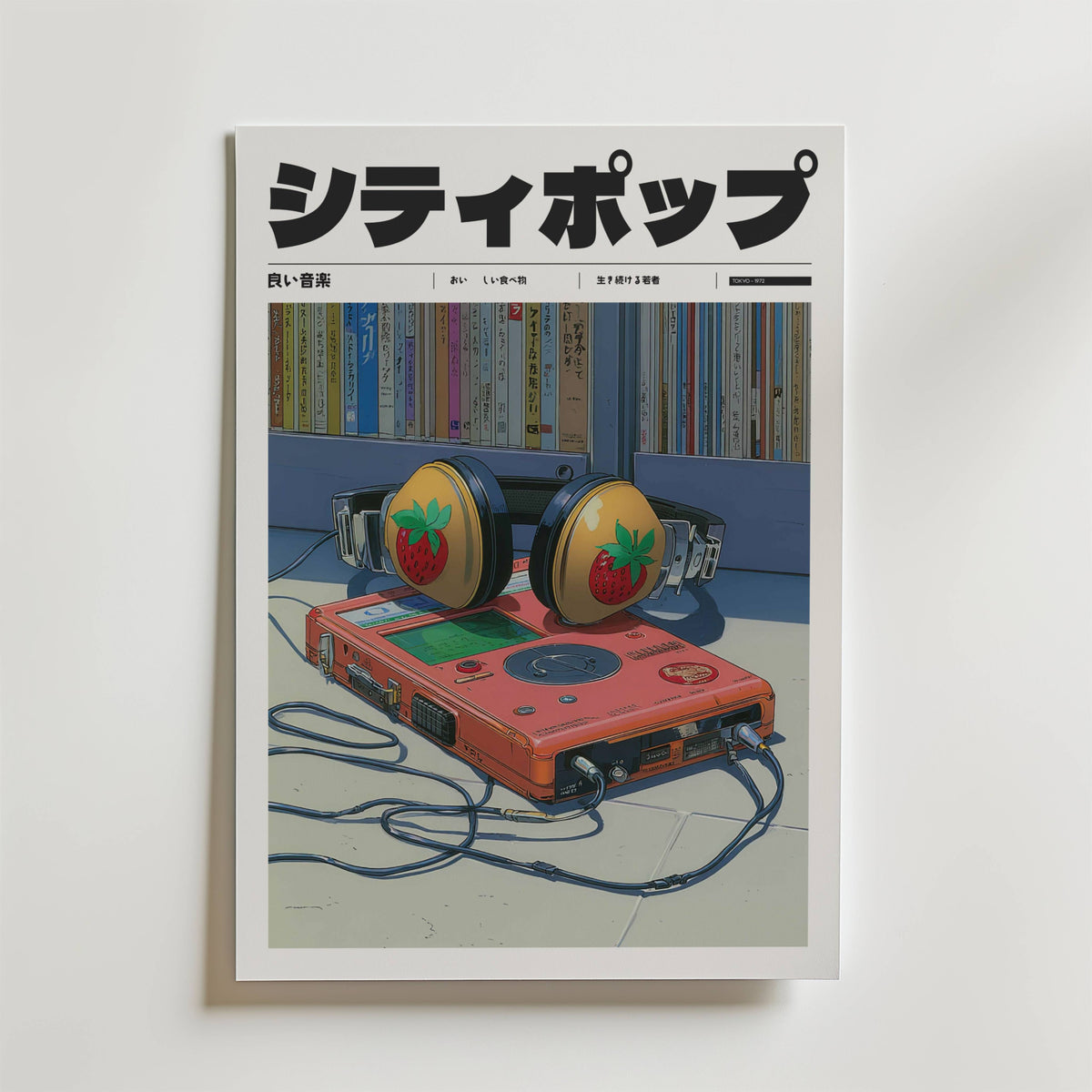 Mockup av Strawberry Stereo affisch på vägg – köp enkelt hos Bozetto i hög kvalitet