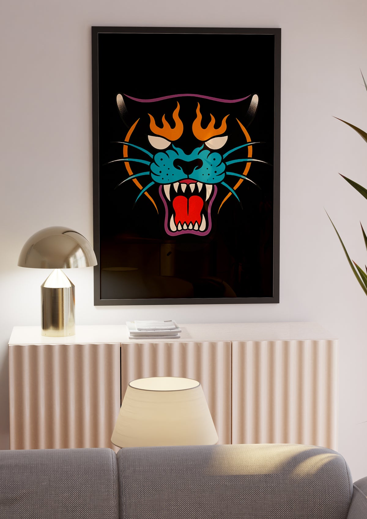 Flaming Panther poster visad rakt fram – Bozetto affisch i hög tryckkvalitet i hög tryckkvalitet