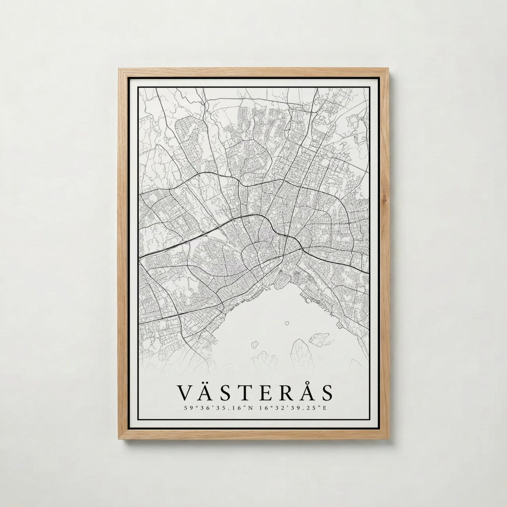 Västerås Karta poster i flera storlekar – jämför mått och välj rätt hos Bozetto i hög tryckkvalitet